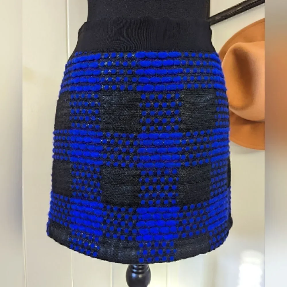 Milly of New York Mixed Media Plaid Wool Mini Skirt 4 Dark Feminine Rock Moody
